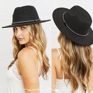 Elegant Black Fedora Hat with Beaded Band